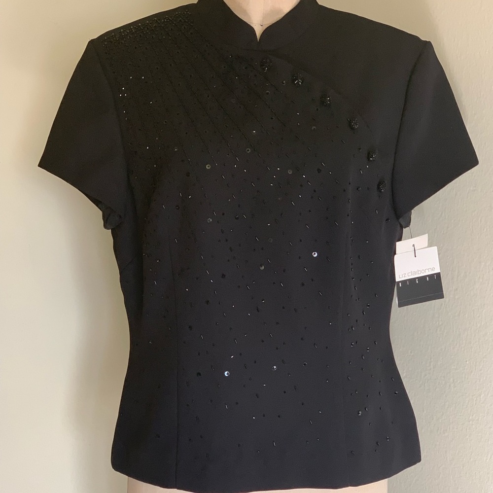 NWT LIZ CLAIBORNE NIGHT SEQUIN BEAD SHORT SLEEVE BLAZER